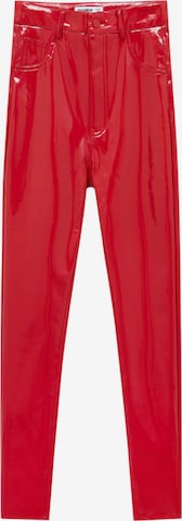 Skinny Pantalon Pull&Bear en rouge : devant