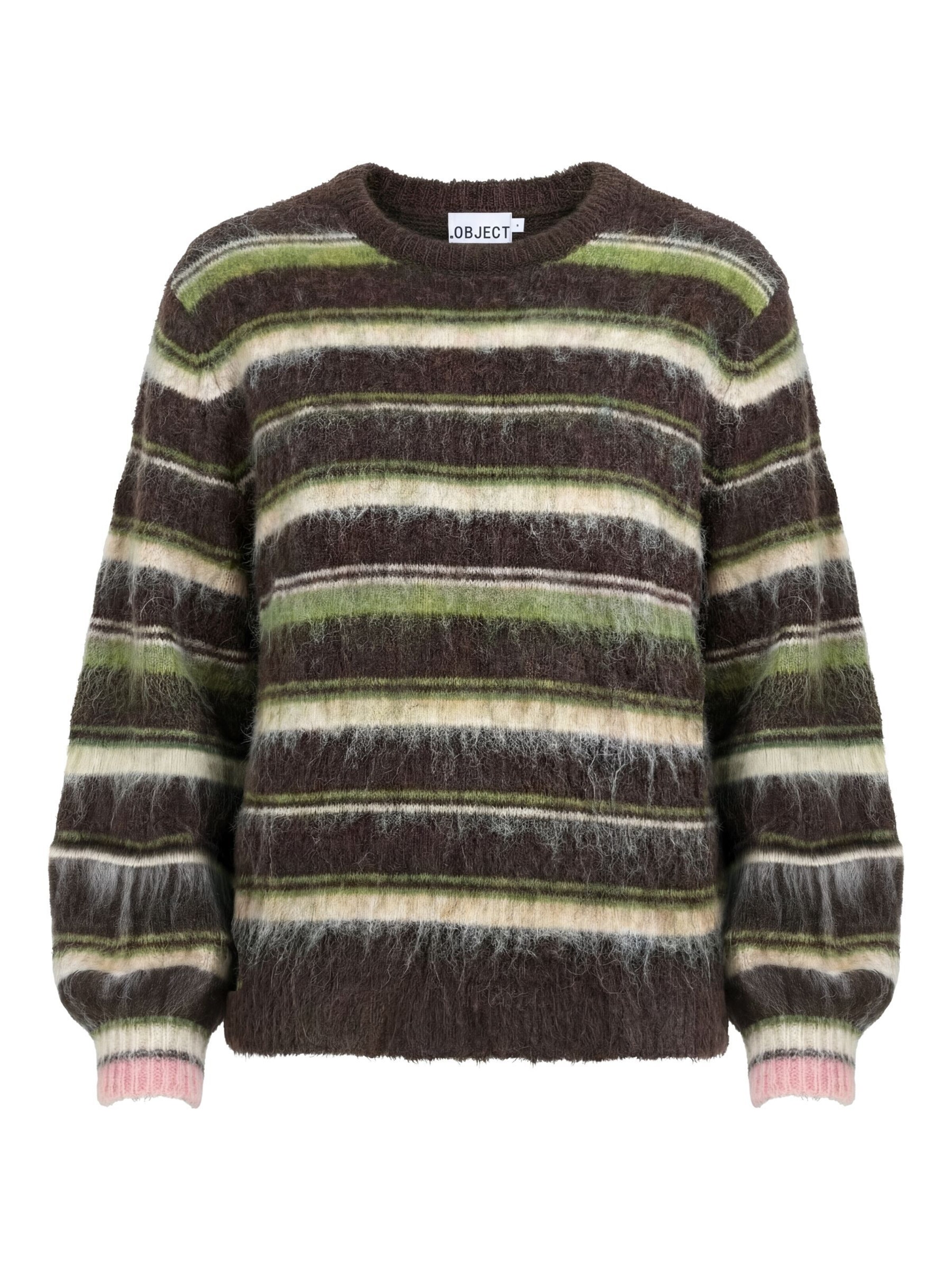 OBJECT Pullover 'OBJAlili' i M i creme / choko / grøn, Produktvisning