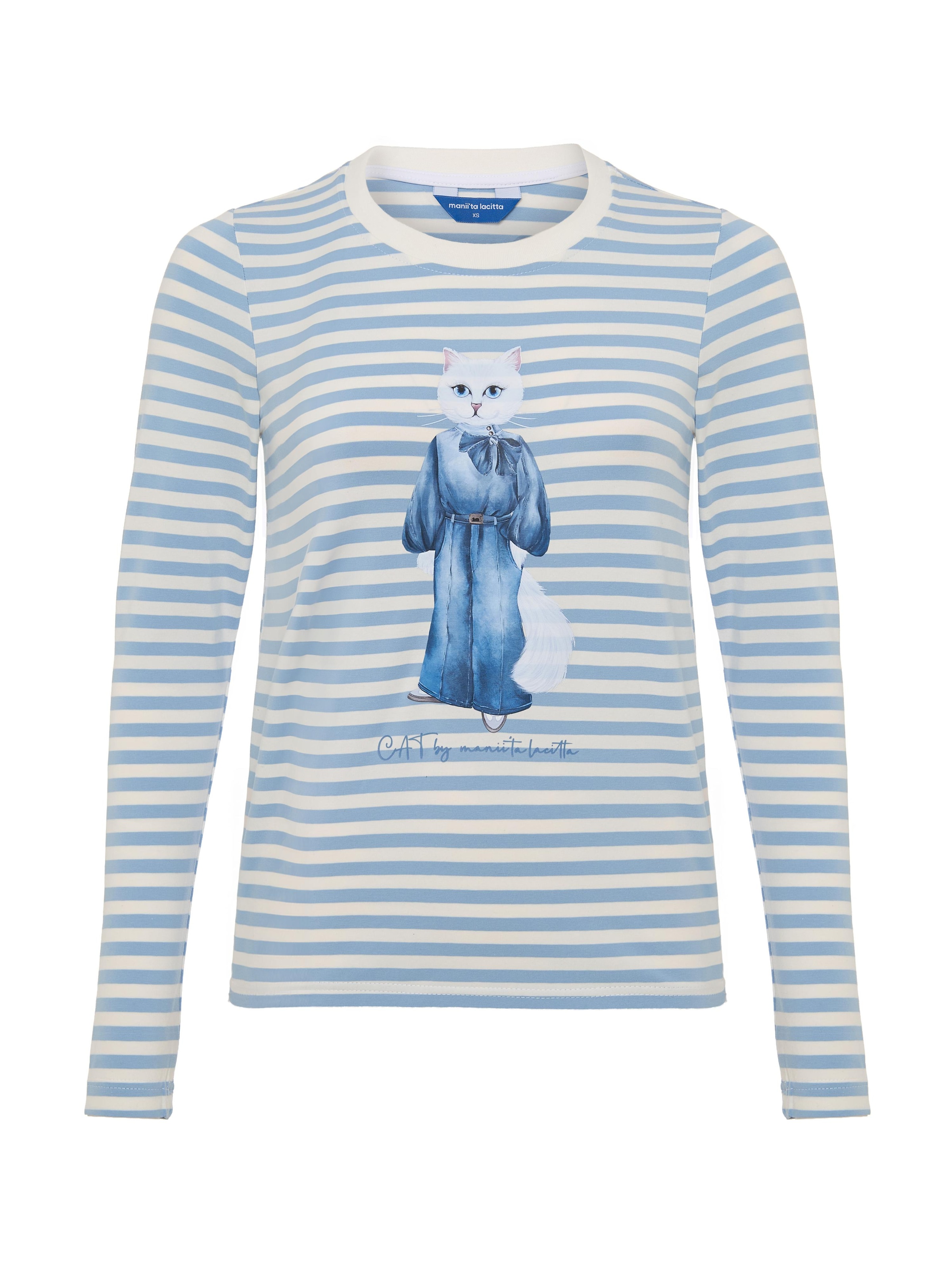 Cat e Lolette Shirt 'Cat in a Denim Suit' in Blue: front