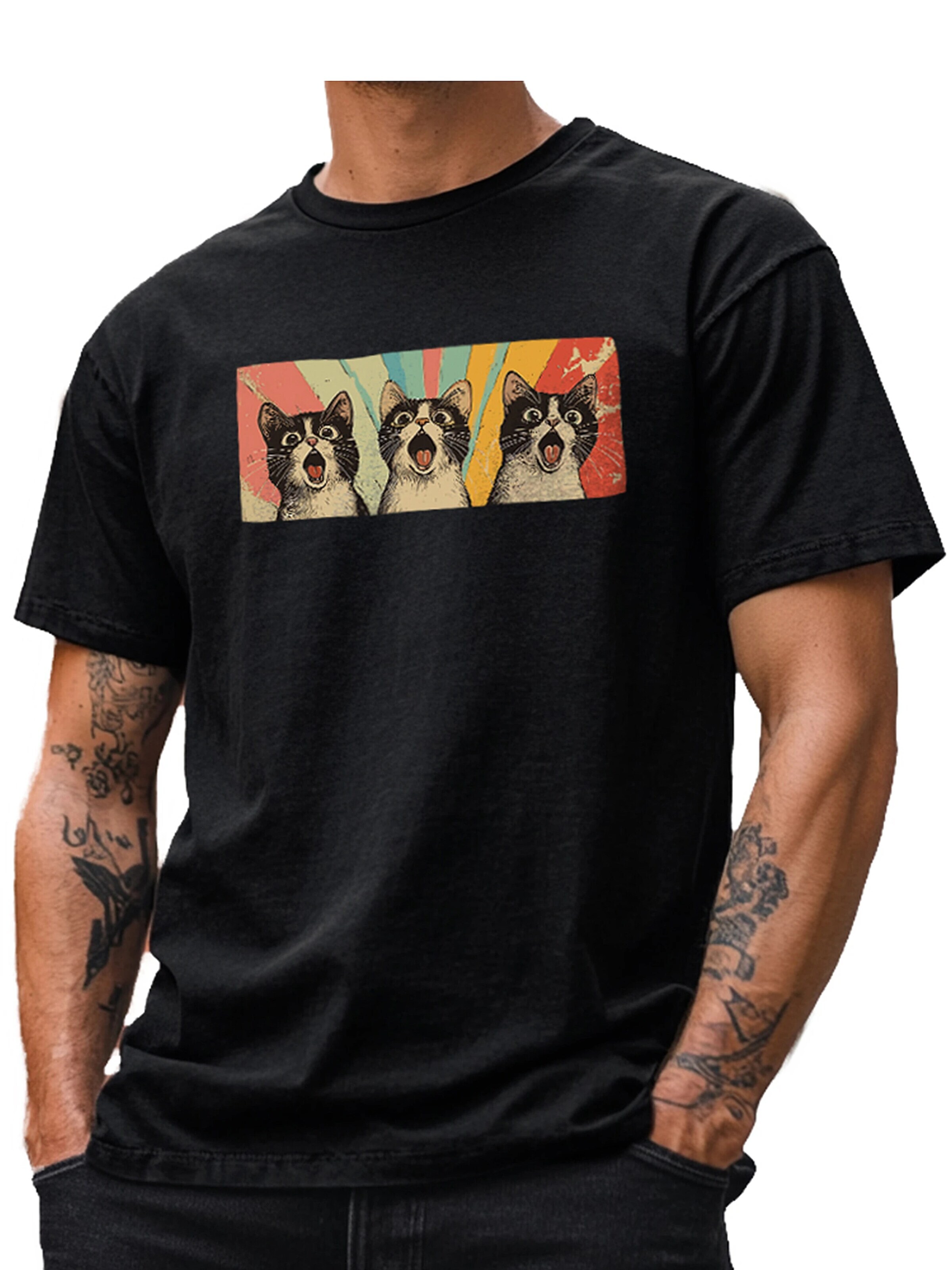 MAKAYA Shirt 'Panic-Cats' in Black