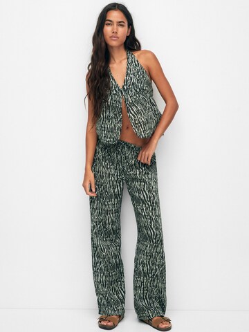 Pull&Bear Wide leg Broek in Groen: voorkant