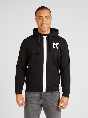 Karl Lagerfeld Zip-Up Hoodie in Black: front