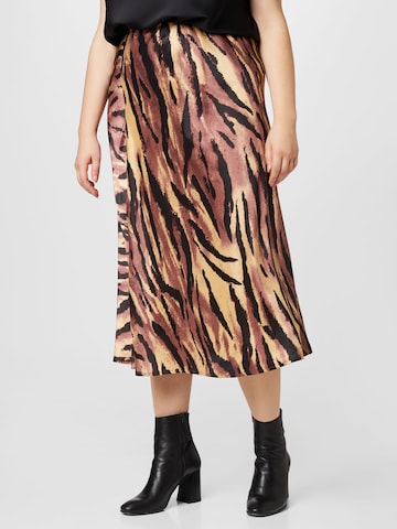 PIECES Curve Skirt in Brown: front