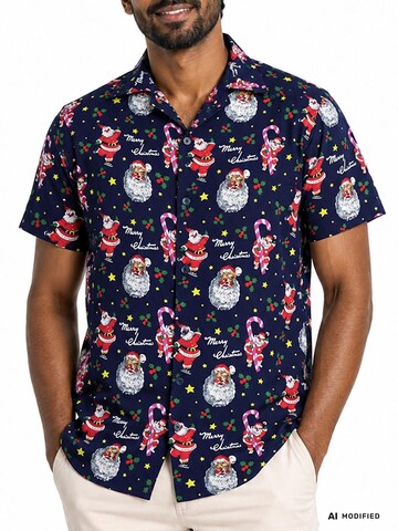 King Kameha Regular Fit Hemd 'Christmas Candycane'‌‌‌‌‌‌‌‌‌‌ in Blau