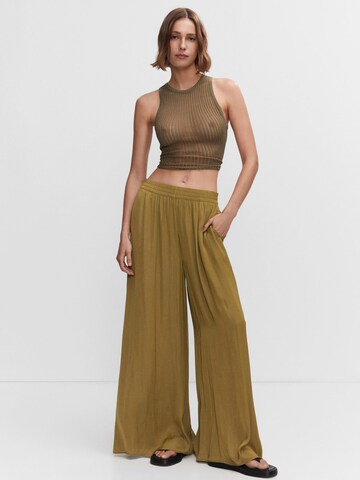 MANGO Wide leg Broek 'Moon' in Geel