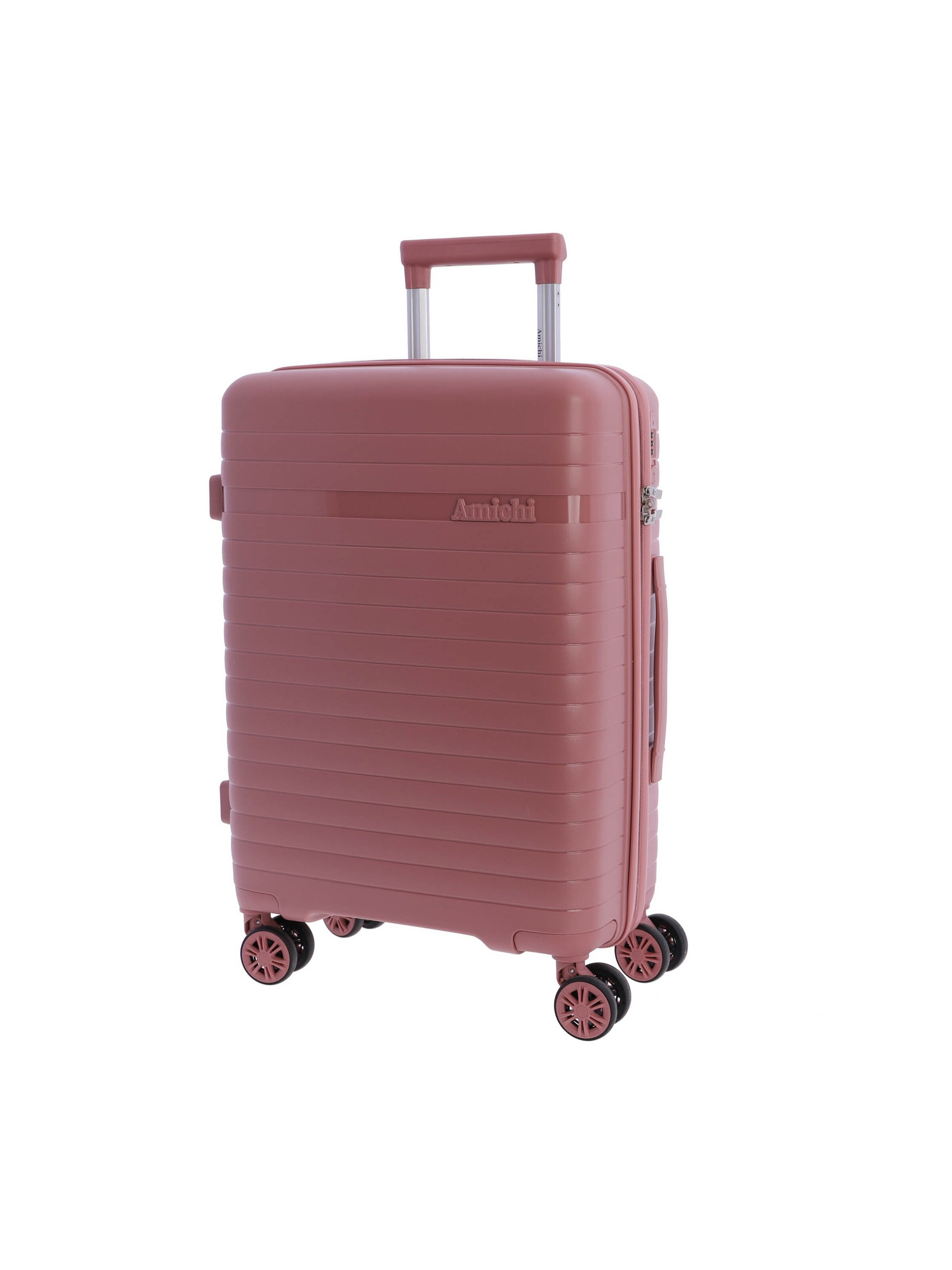 Amichi - Carrito 'AMICHI - Maleta Cabina 55x40x20- Maletas de Viaje - Maletas de Viaje Cabina Apta para Ryannair- Trolley Equipaje para Avion Resistente con 4 Ruedas de 360º y candado TSA' en rosa: frente
