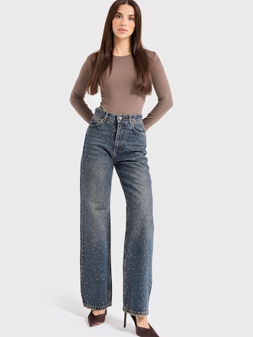 IT'S BASIC Regular Jeans 'Rhinestone Straight High Rise Jeans' in Blue: front