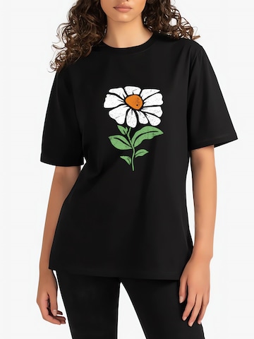 GORHEY Shirt 'Women's Summer Casual Cotton T-Shirt with Daisy Print' in Black: front