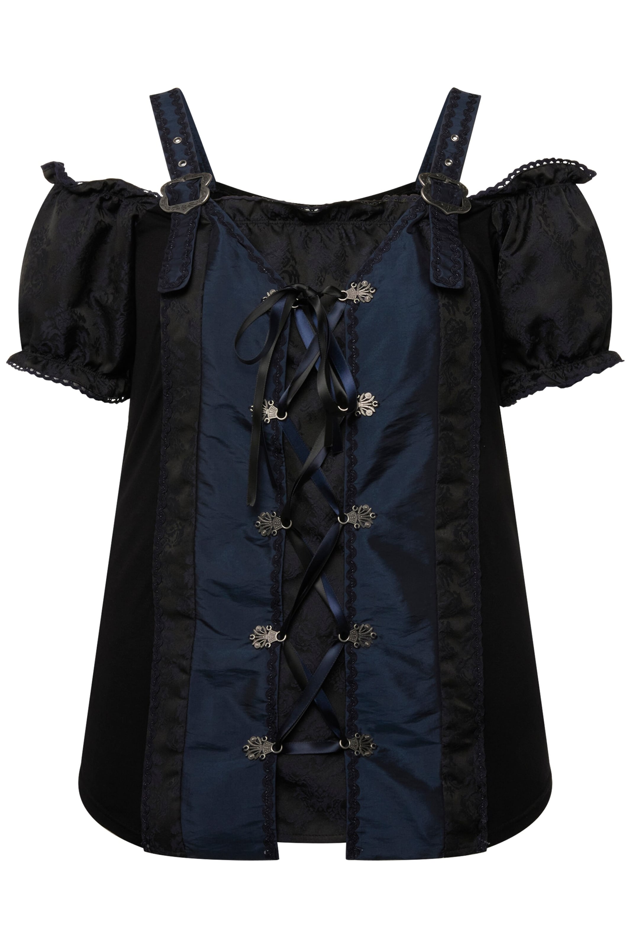 Ulla Popken Klederdracht blouse in Zwart: voorkant