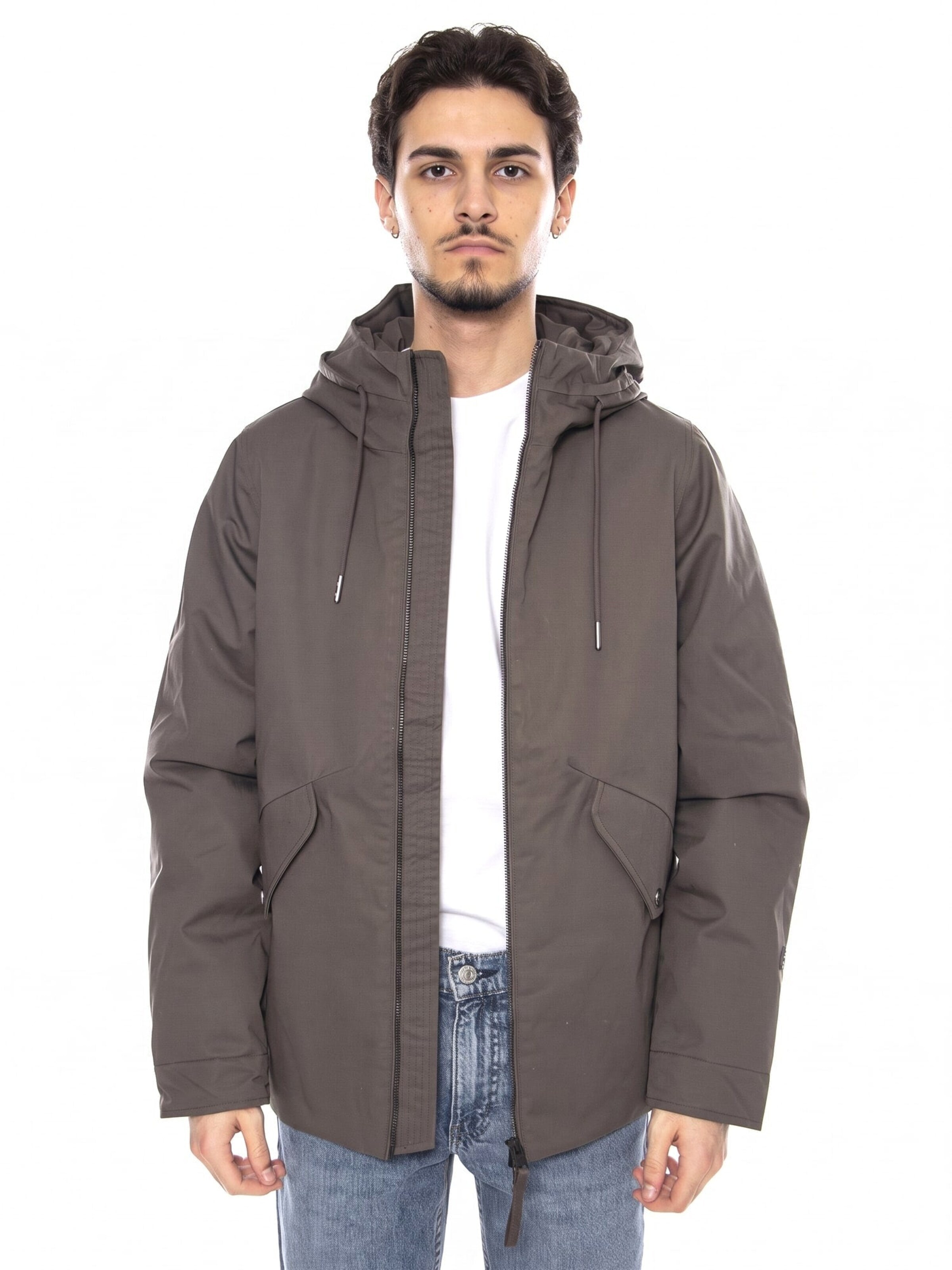 elvine Vinterparka 'Kaliks Black Hooded Jacket -- Green Men's Hooded Jacket' i brun: forside
