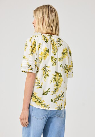 Street One Studio Kurzarm Bluse mit Split Neck und Print in Weiß