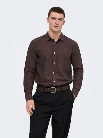 Only & Sons Slim fit Overhemd 'ONSCaiden' in Bruin: voorkant