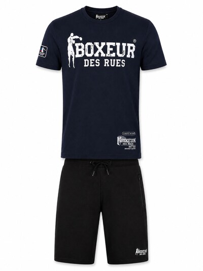 Boxeur des Rues Leisure suit 'Herren Set Boxeur des Rues: Baumwollshorts Schwarz + Slim-Fit T-Shirt Marineblau, Weißes Logo' in XS/Regular in Navy, Item view