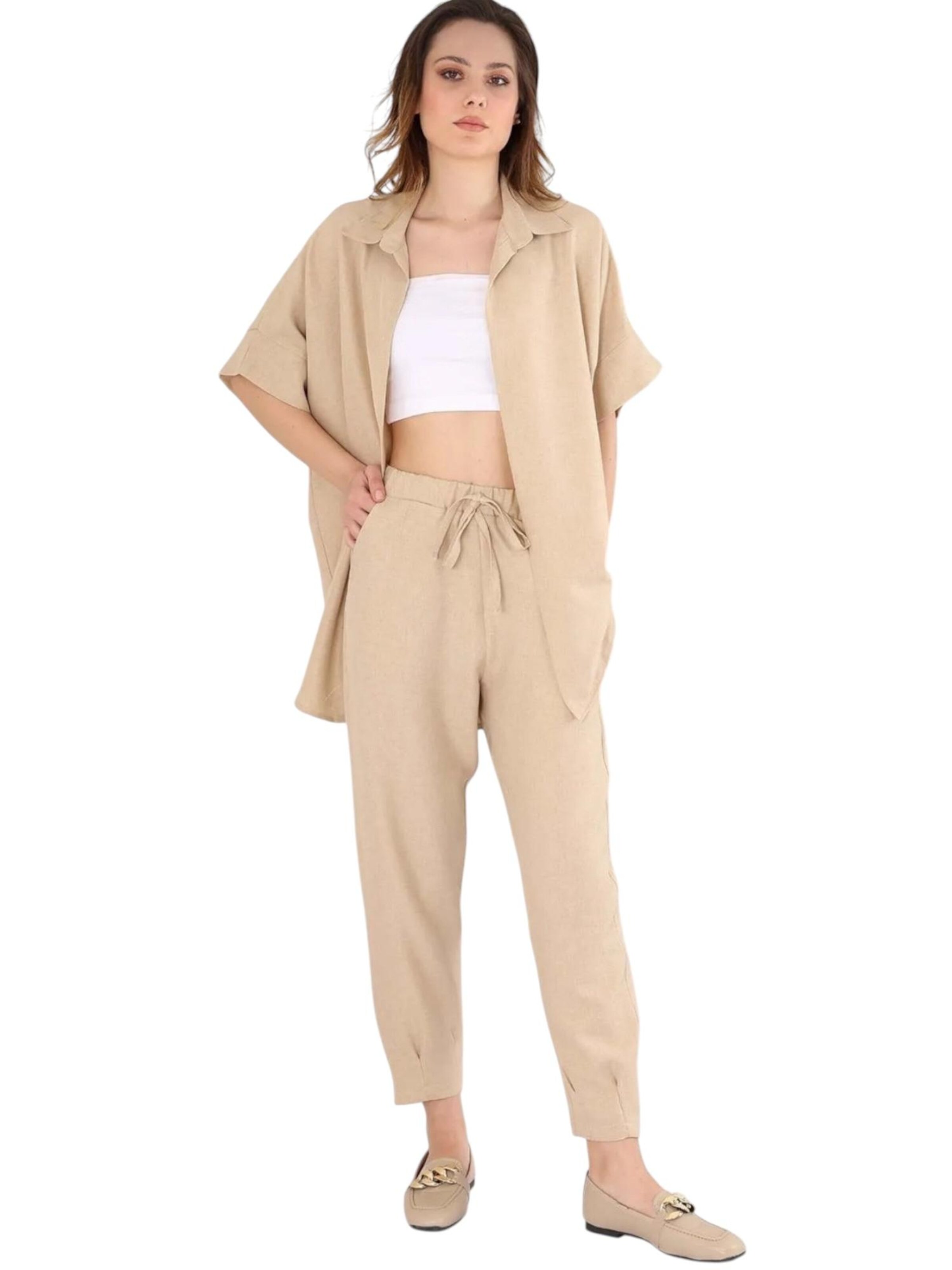 fashionshowcase Bluse 'LinenEase' i beige