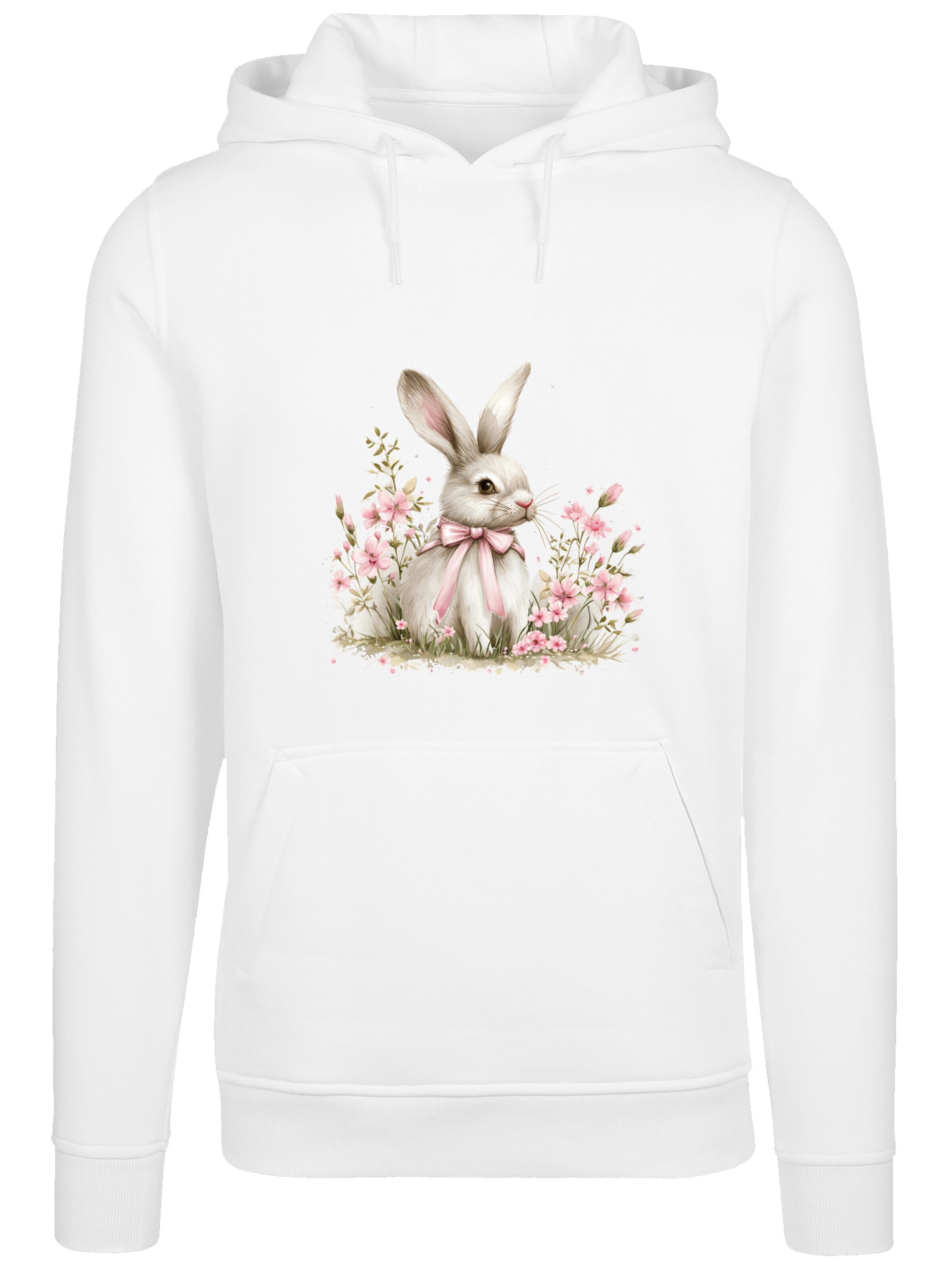 Sweat-shirt 'Niedlicher Osterhase mit Blumen' F4NT4STIC en blanc : devant