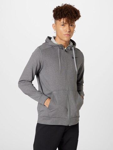 NIKE Athletic Zip-Up Hoodie in Grey: front