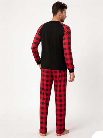 KoJooin Pajamas long 'Herren Pyjama‑Set Zweiteilig Langarm Karo‑Muster Weihnachten Homewear Schlafanzug' in Red