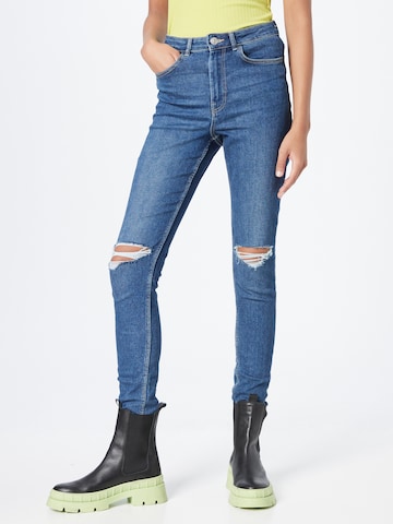PIECES Skinny Jeans 'High Five' in Blauw: voorkant