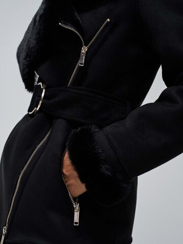 Salsa Jeans Winterjacke 'Long Shearling Coat'‌‌‌ in Schwarz