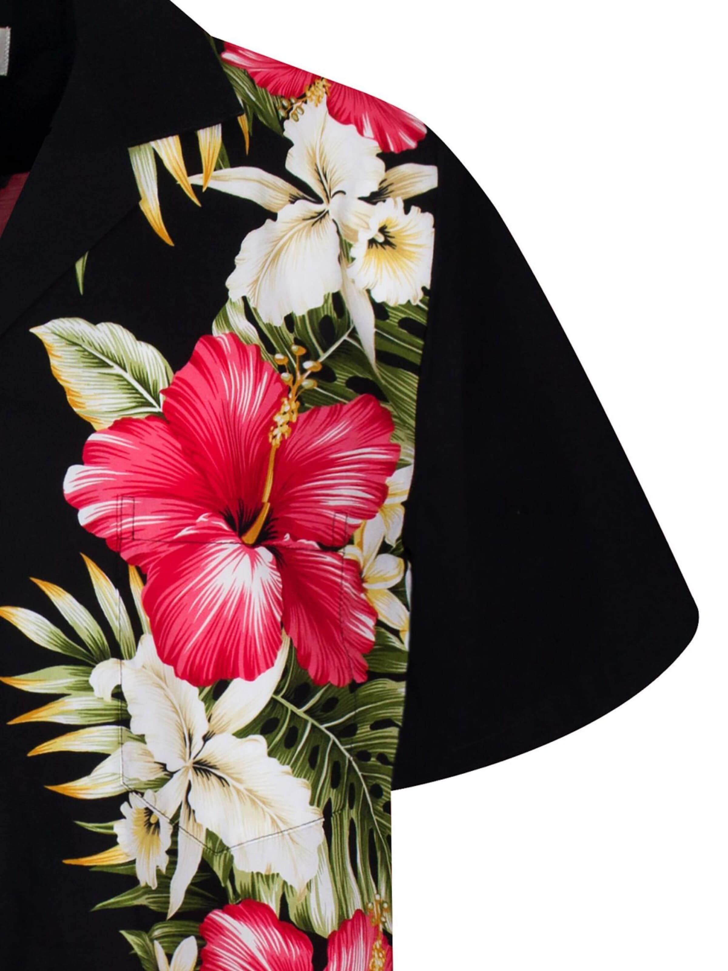 KY's Regular fit Button Up Shirt 'Hibiskus Allover' in Black