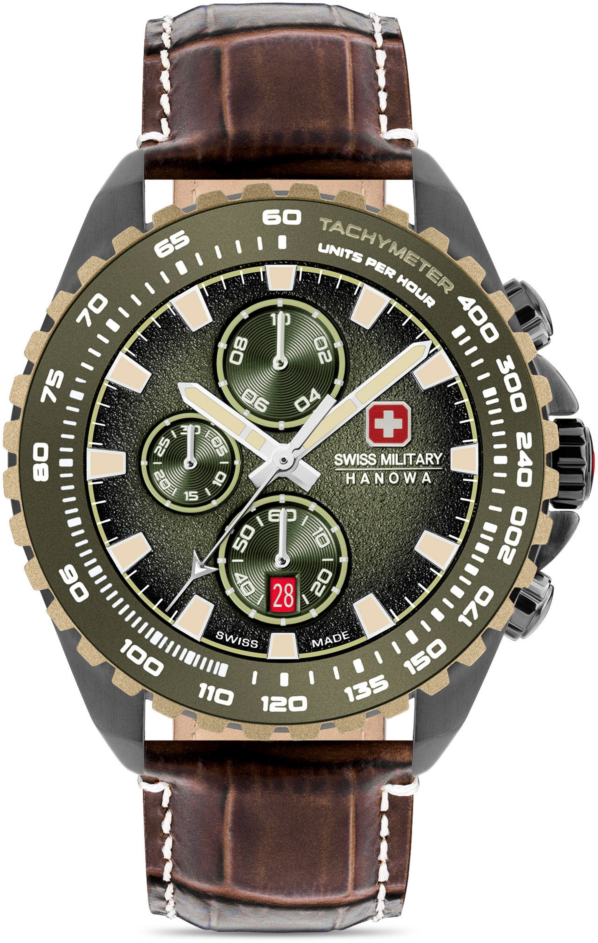SWISS MILITARY HANOWA Analoog horloge 'Stone Marten' in Bruin: voorkant