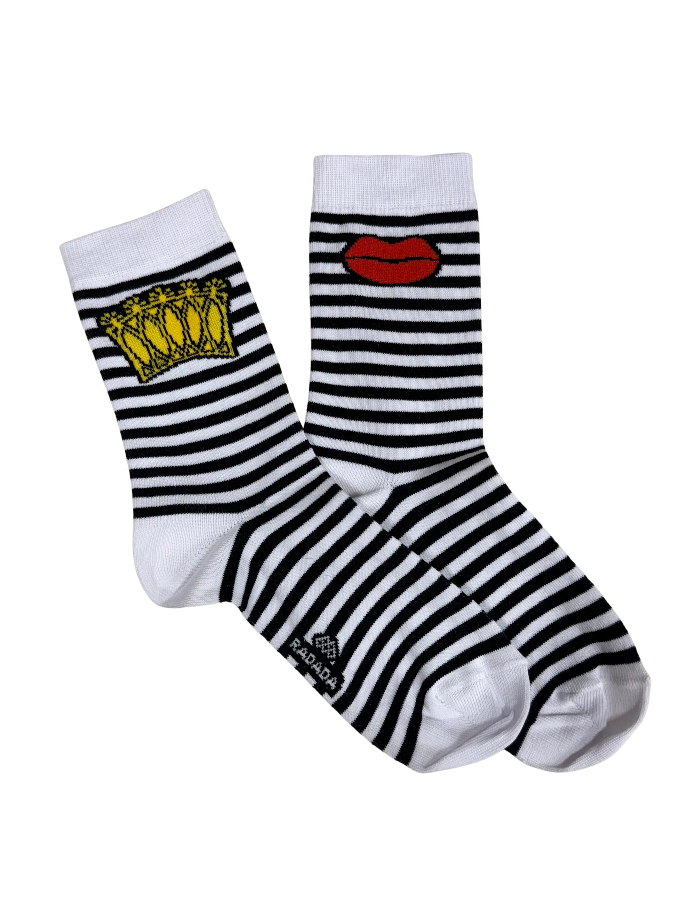 RADADA - Calcetines 'Golden Crown & Red Lips' en negro: frente