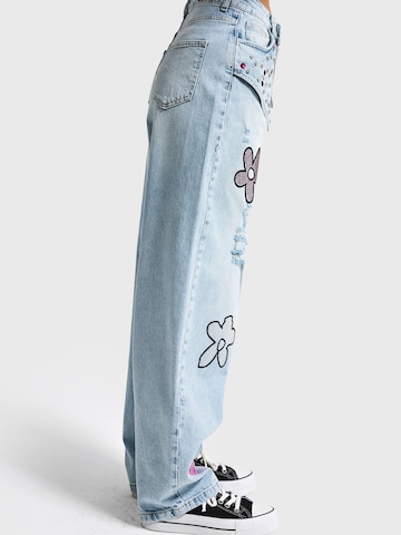 IT'S BASIC Loose fit Jeans 'RHINESTONE SKATER MID RISE JEANS' in Blue