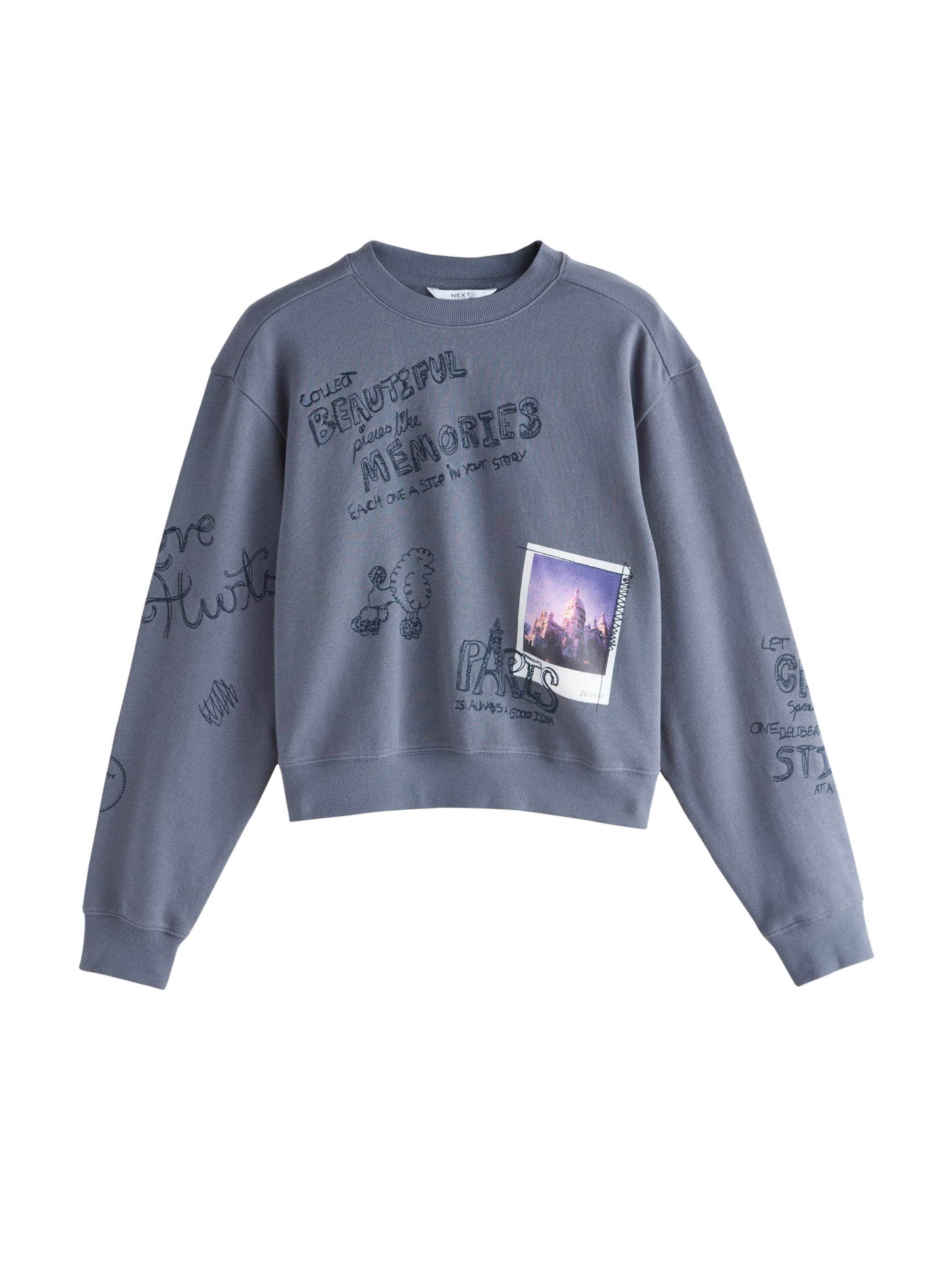 Next Sweatshirt 'Conversational Sketch' in Navy / Sapphire / Off white, Item view