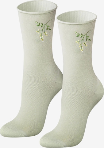 Von Jungfeld Socken 'Blumen' in Grün: Vorderseite