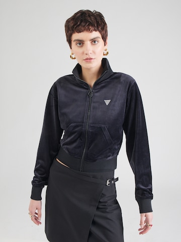 GUESS Zip-Up Hoodie 'COUTURE' in Black: front