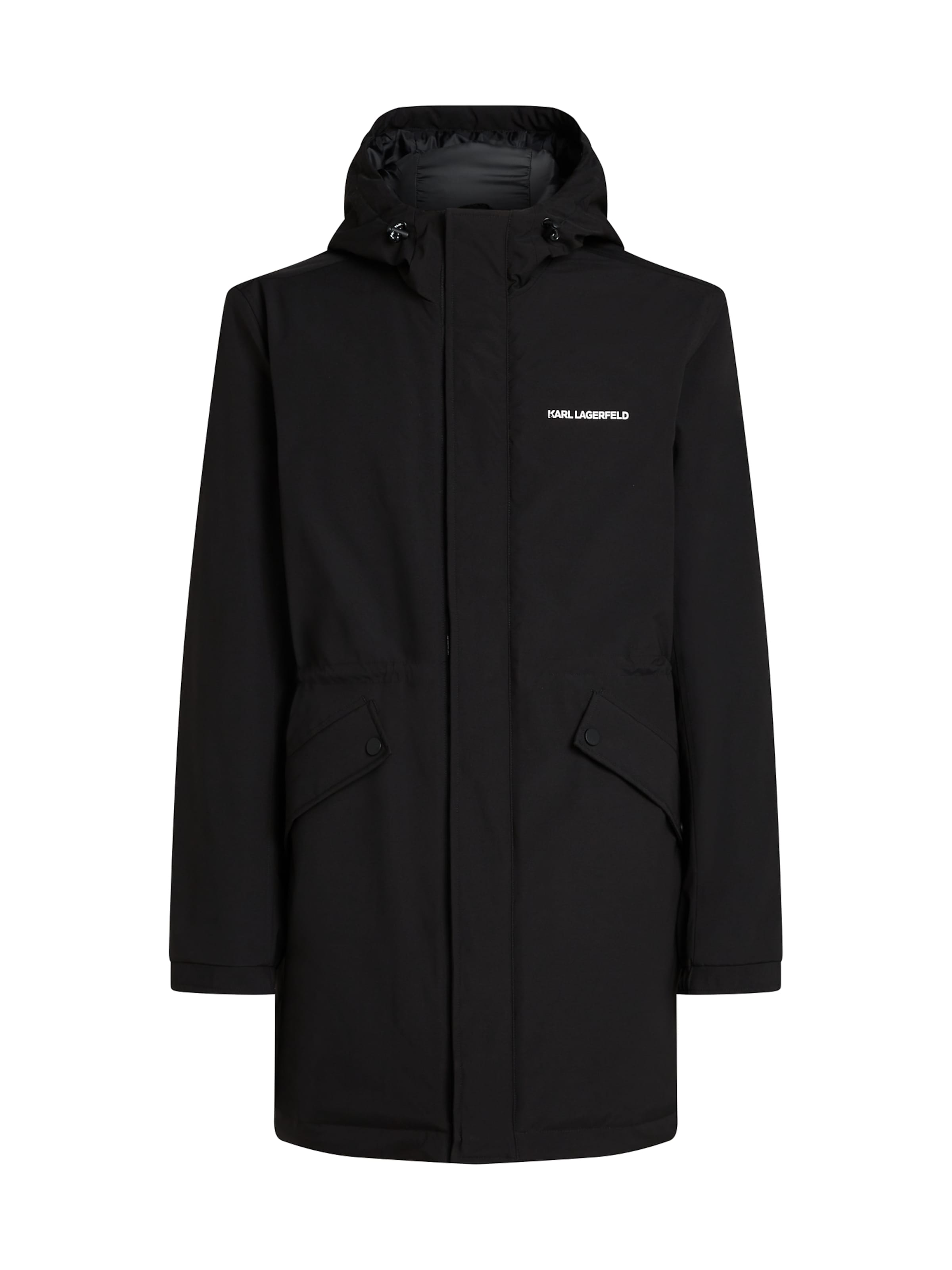 Karl Lagerfeld Kevad-sügisparka, värv must: eest vaates