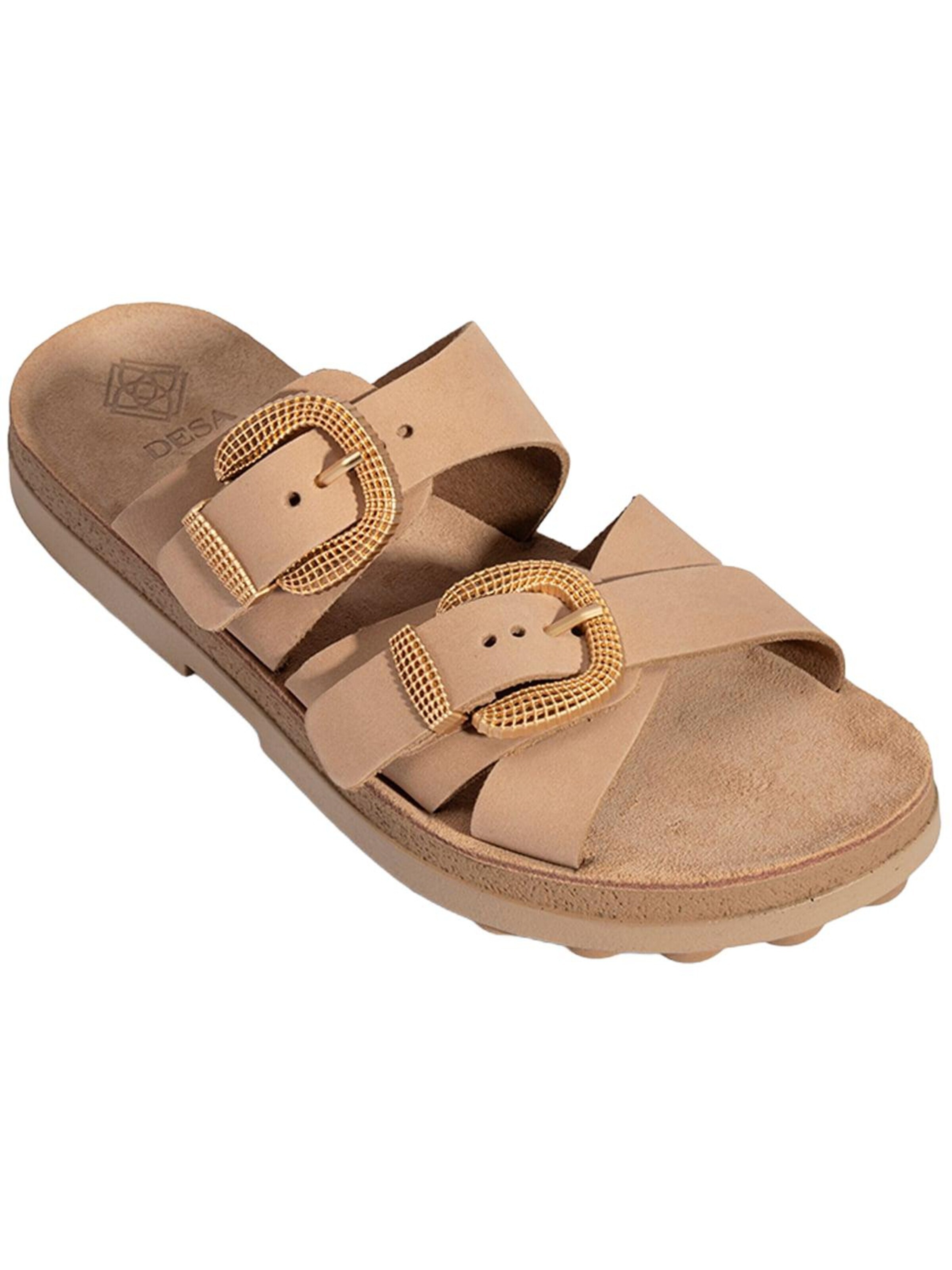 Desa Slipper 'DESA Damen-Keilsandalen aus Nubukleder mit Schnallendetail' in Beige: front