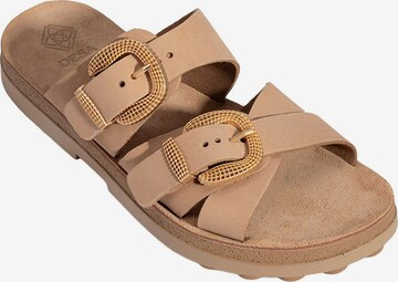 Desa Slipper 'DESA Damen-Keilsandalen aus Nubukleder mit Schnallendetail' in Beige: front