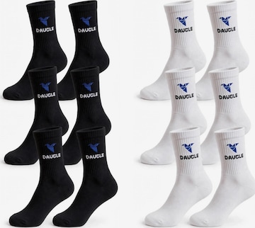 Calzino sportivo 'Daugle Sport Socks (Black, White) Blue Logo' di DAUGLE in nero: frontale