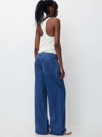 Pull&Bear Wide leg Bandplooi jeans in Blauw