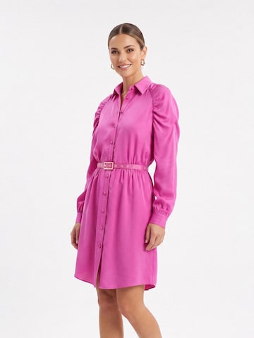 Abito 'Gathered Raglan Sleeve Viscose Midi Shirt Dress With Belt' di AVENUE N°29 in rosa: frontale