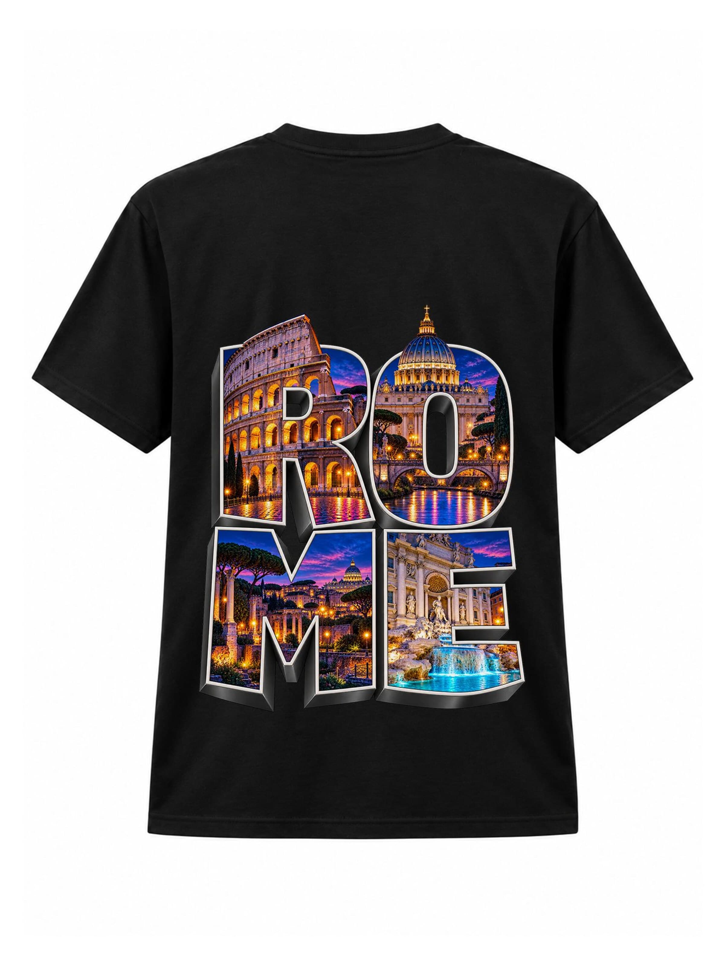 LUNØIR Studio Tričko 'Rome City Lights – Neon' – černá: přední strana