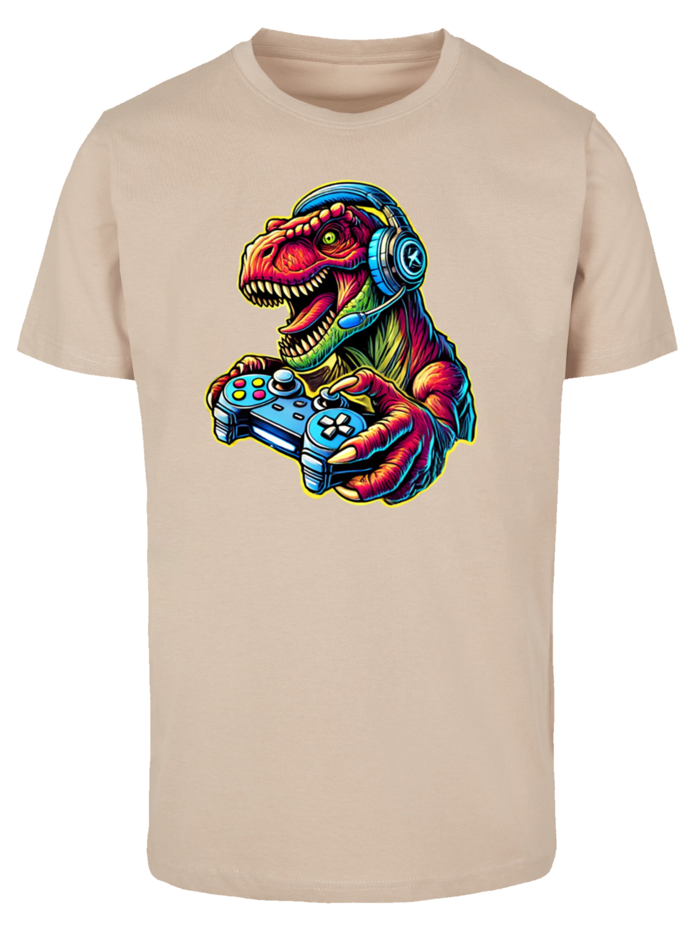 F4NT4STIC Shirt 'Dinosaurier Gamer' in Beige: front