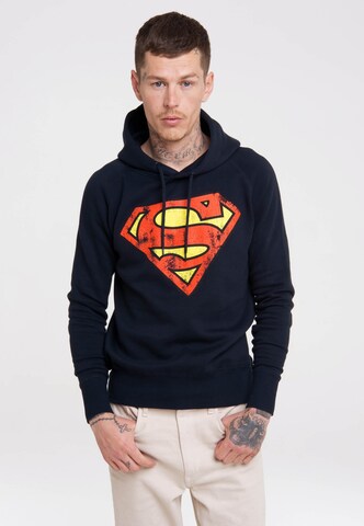 LOGOSHIRT Kapuzenpullover 'DC – Superman Logo' in Blau: predná strana