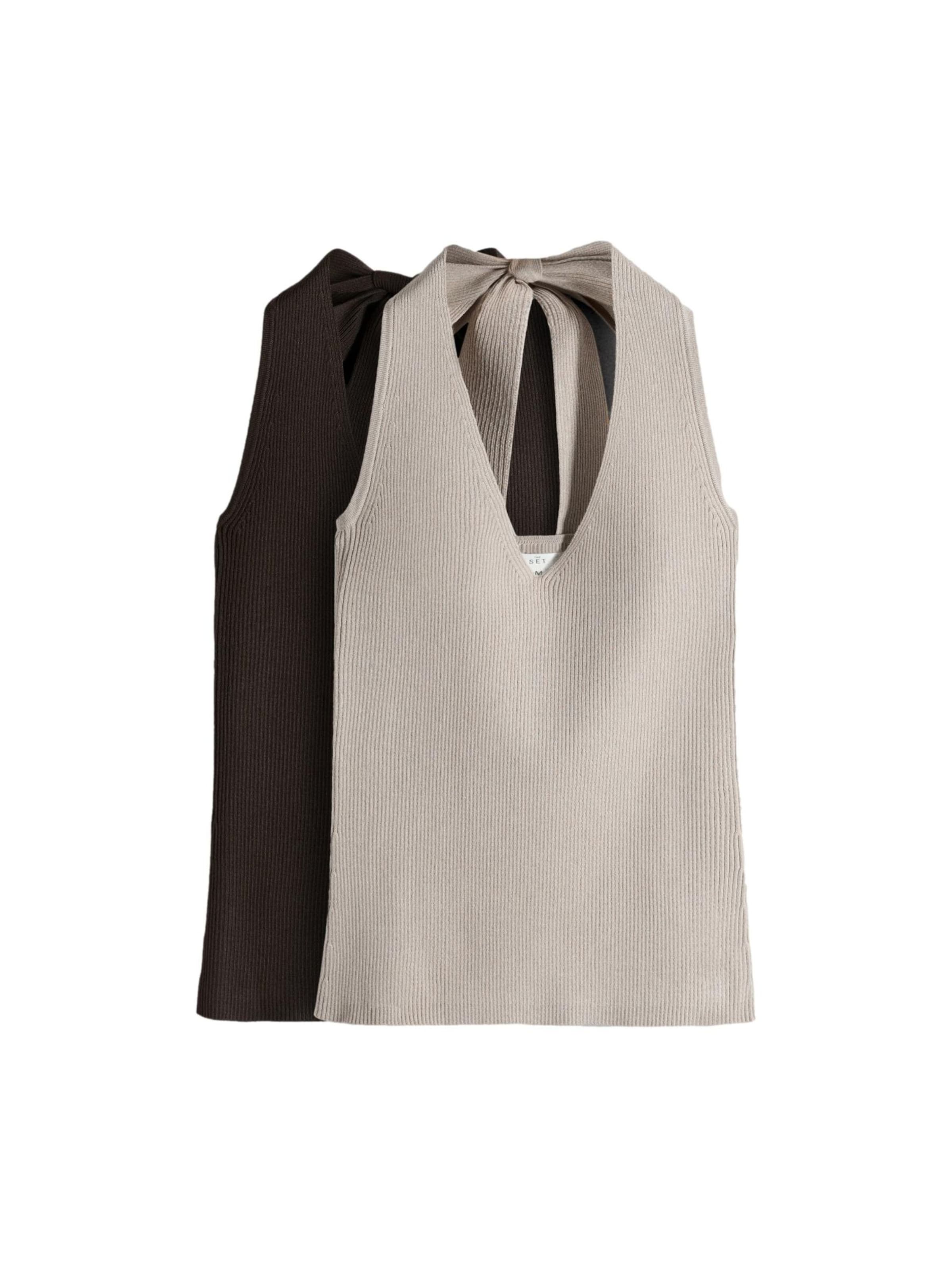 The Set Knitted Top in Beige: front