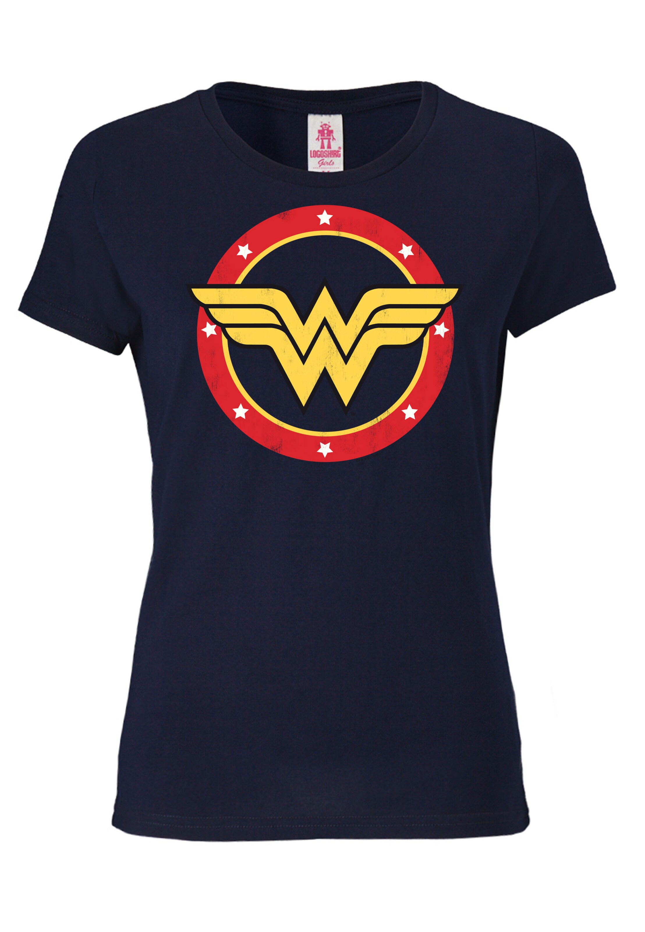 LOGOSHIRT Shirt 'Wonder Woman Circle Logo' in Blue: front