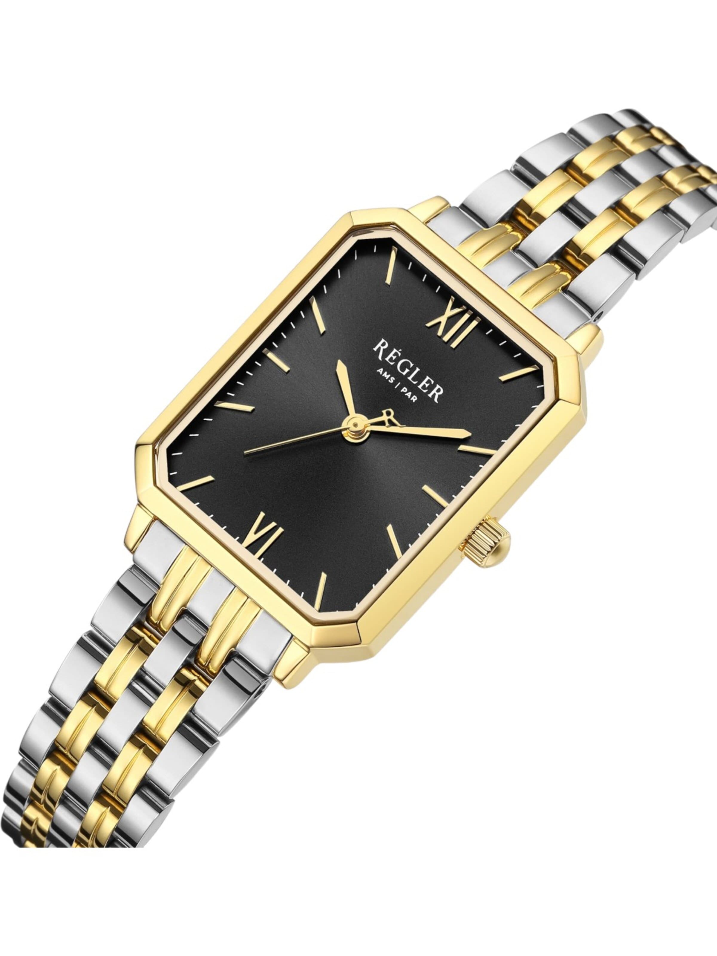 Régler Zegarek analogowy 'Régler Élégance Steel Bicolor Silver/Gold - Black' w kolorze złoty