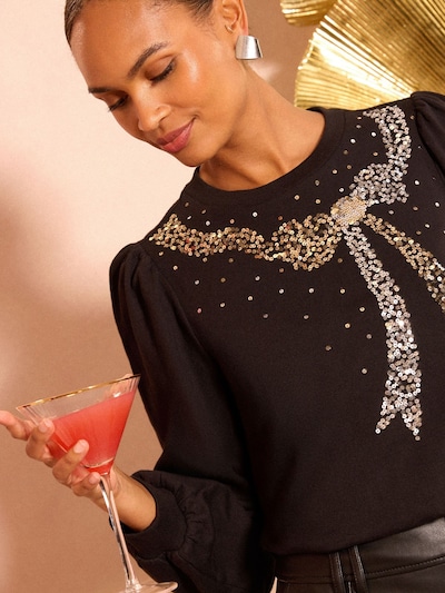 love & roses Sweater majica u crna / srebro, Pregled proizvoda