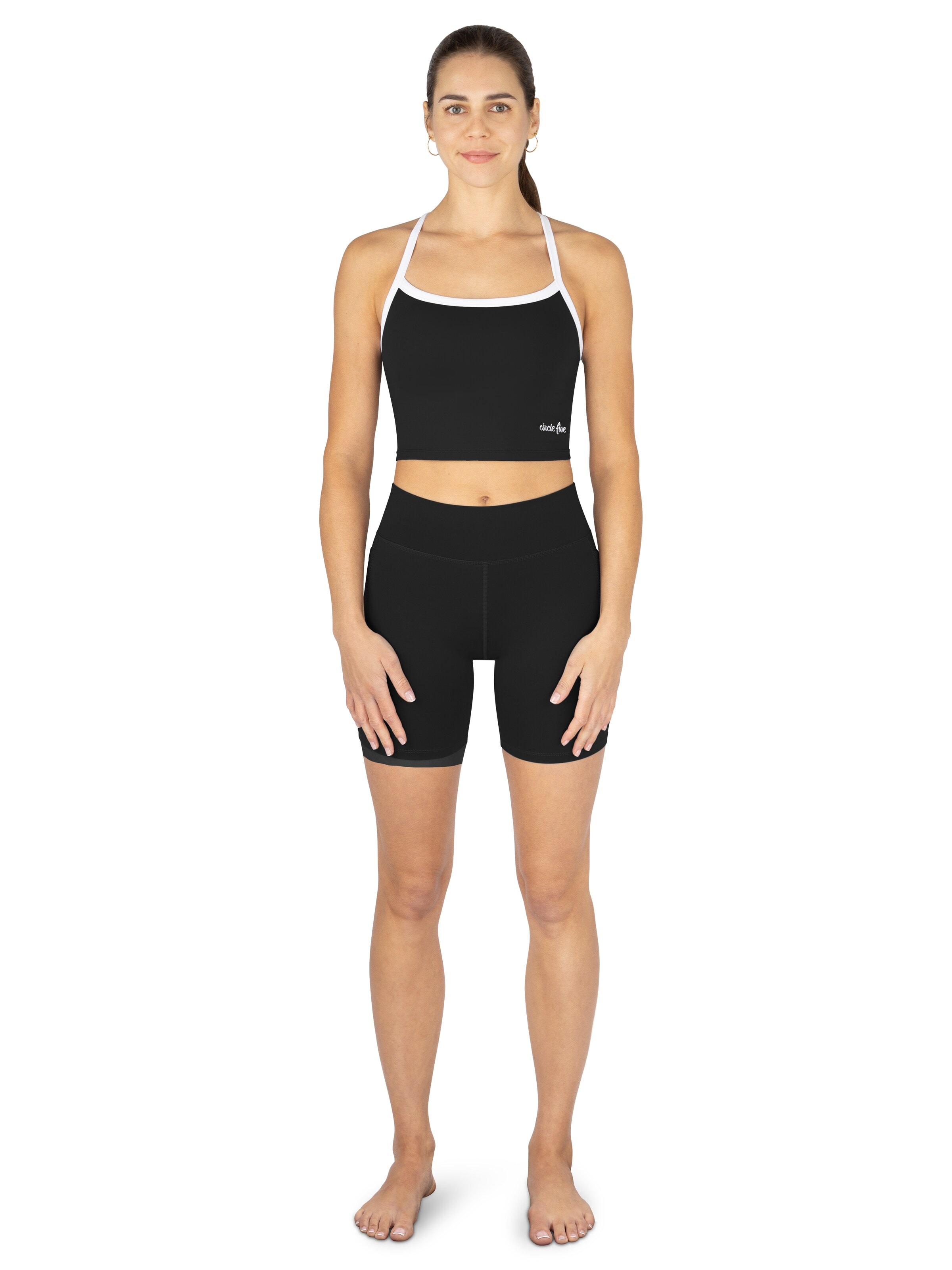 Circle Five Slimfit Sportbroek 'Shaping Sport Shorts Damen High Waist mit Taschen – Gym, Yoga, Fitness Radlerhose' in Zwart: voorkant