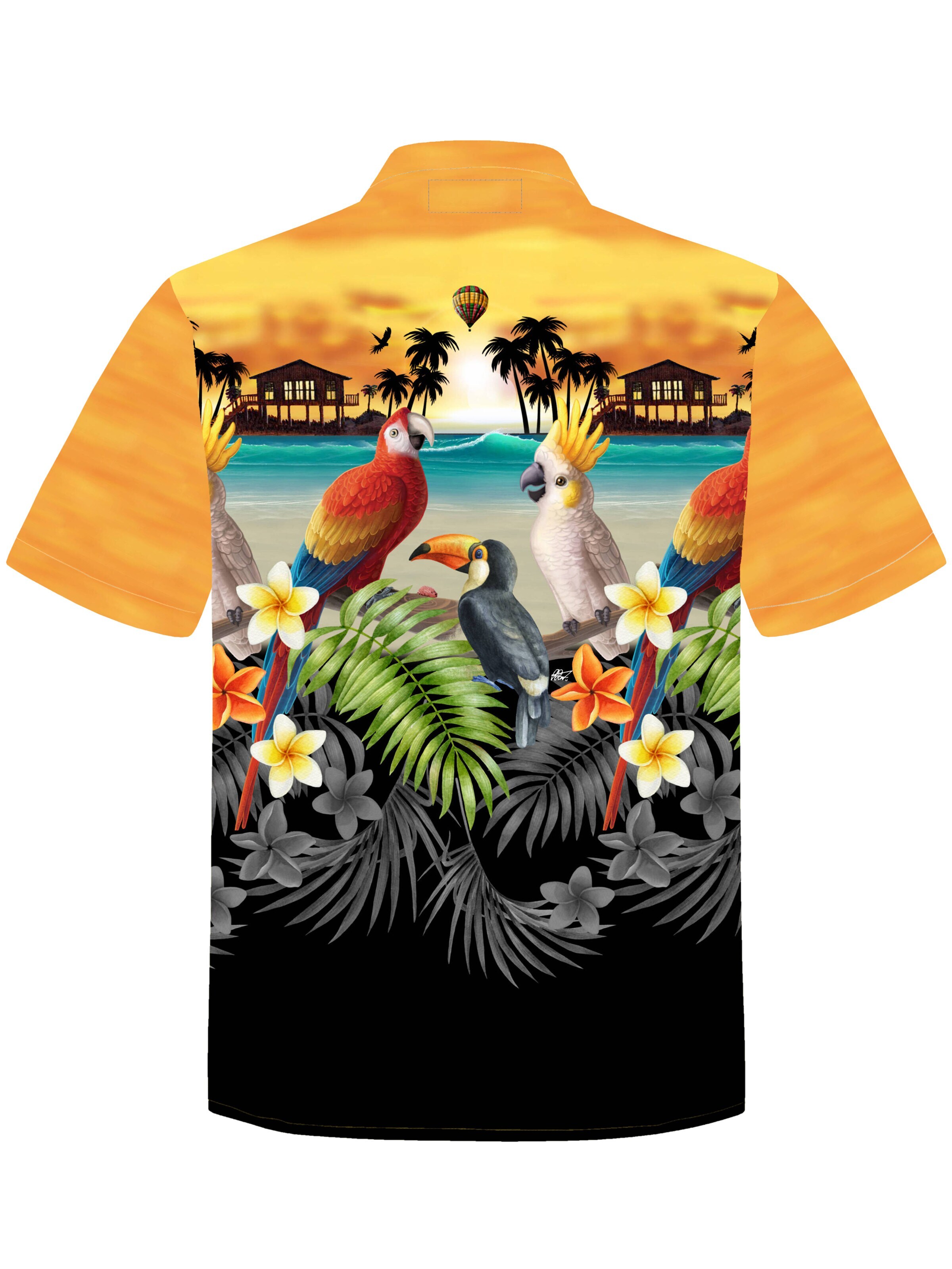 Hawaiihemdshop.de Regular fit Overhemd 'Hawaiihemd "Golden Parrots"' in Geel