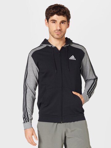 ADIDAS SPORTSWEAR Athletic Zip-Up Hoodie 'Essentials Mélange French Terry ' in Black: front