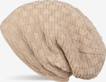 styleBREAKER Mütze 'Feinstrick Beanie mit Flecht Muster und Teddyfleece' in Beige: Vorderseite