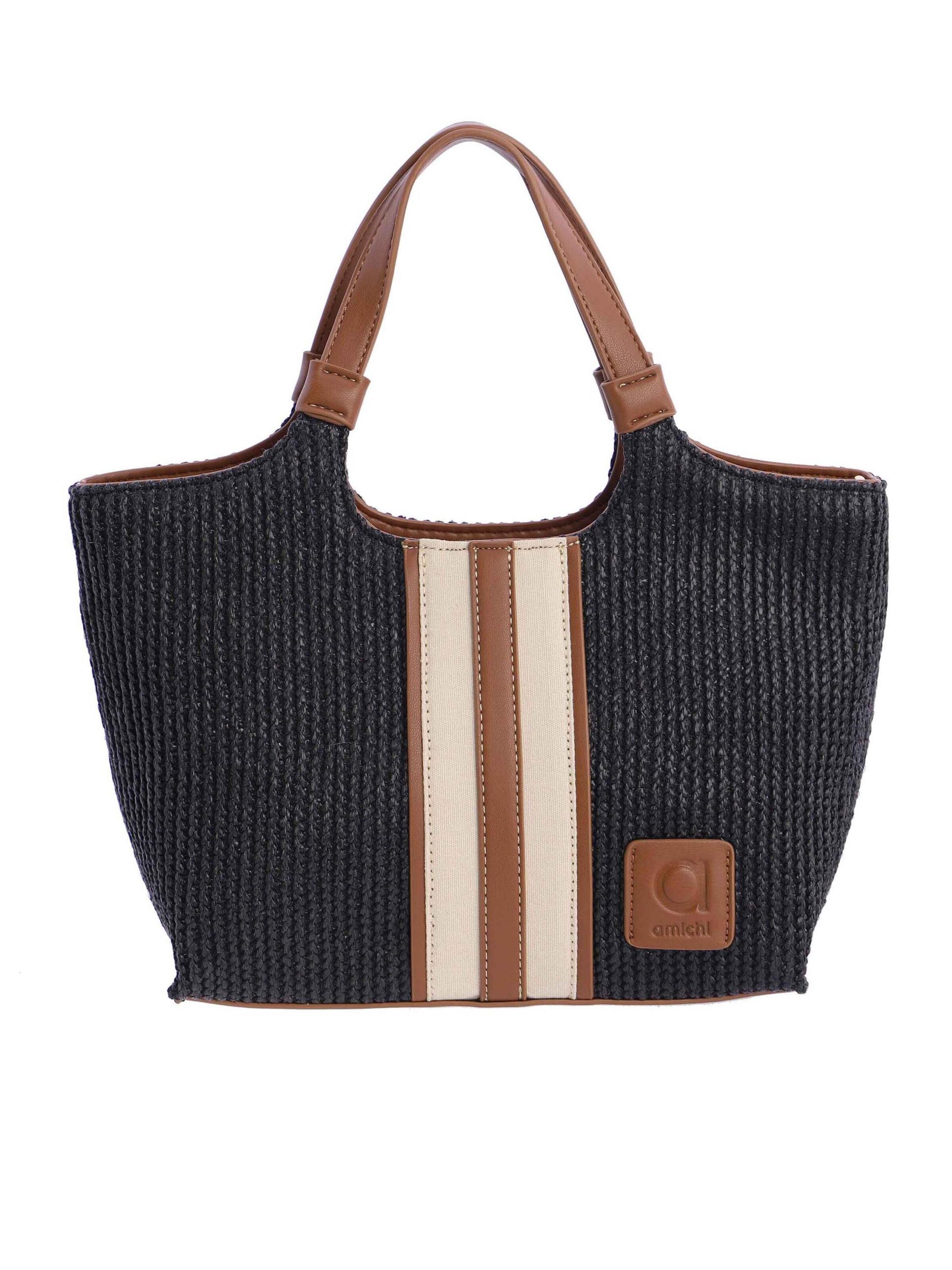 Amichi - Bolso de mano 'Bolso de mano para mujer Ischia de fibras naturales con cremallera' en negro: frente