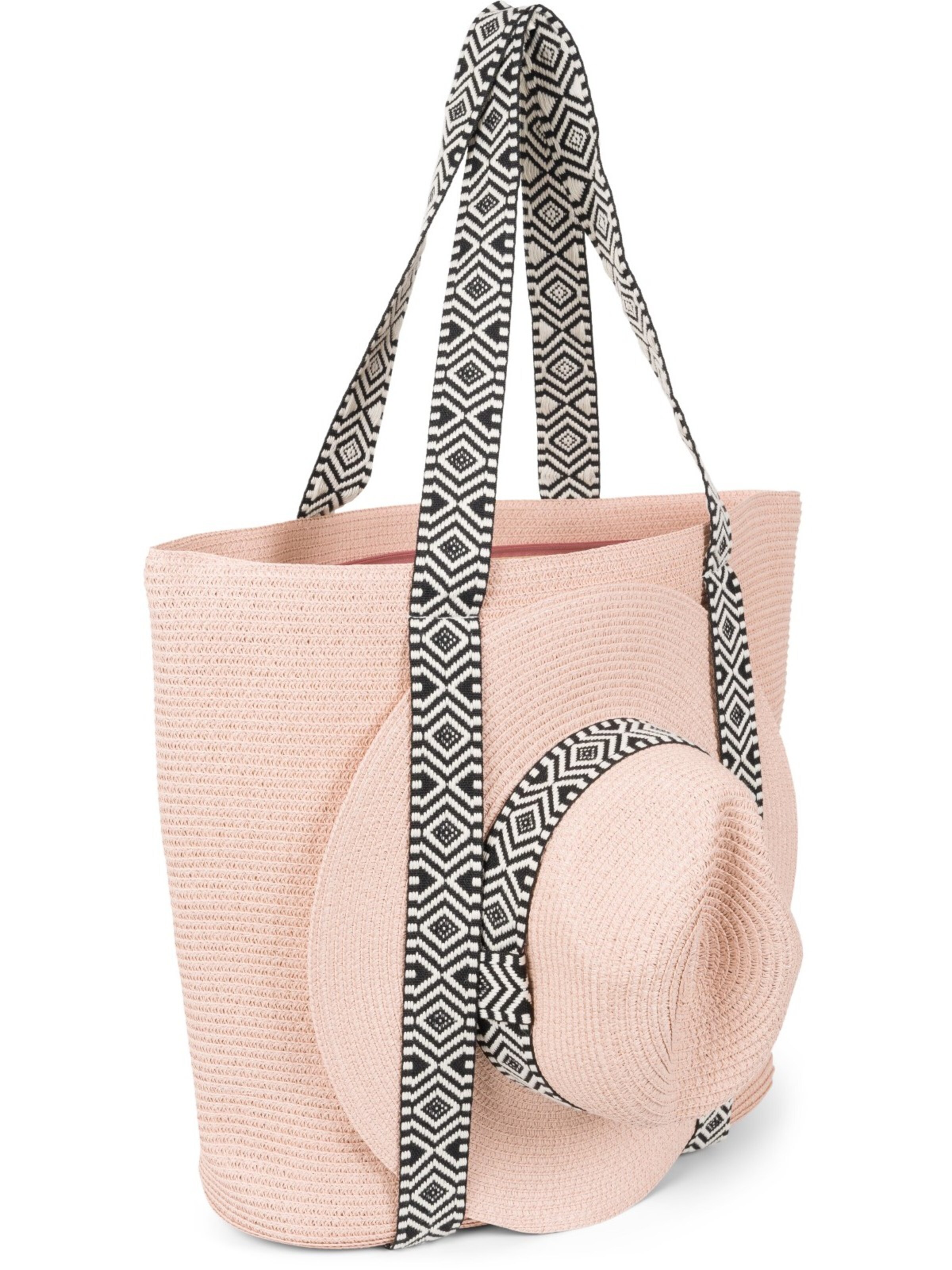 styleBREAKER Beach bag 'Papierstroh Strandtasche Azteken Muster' in Pink