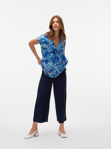 VERO MODA Wide leg Bandplooibroek 'VMTANYA HW 7/8 WIDE PANTS BOO' in Blauw